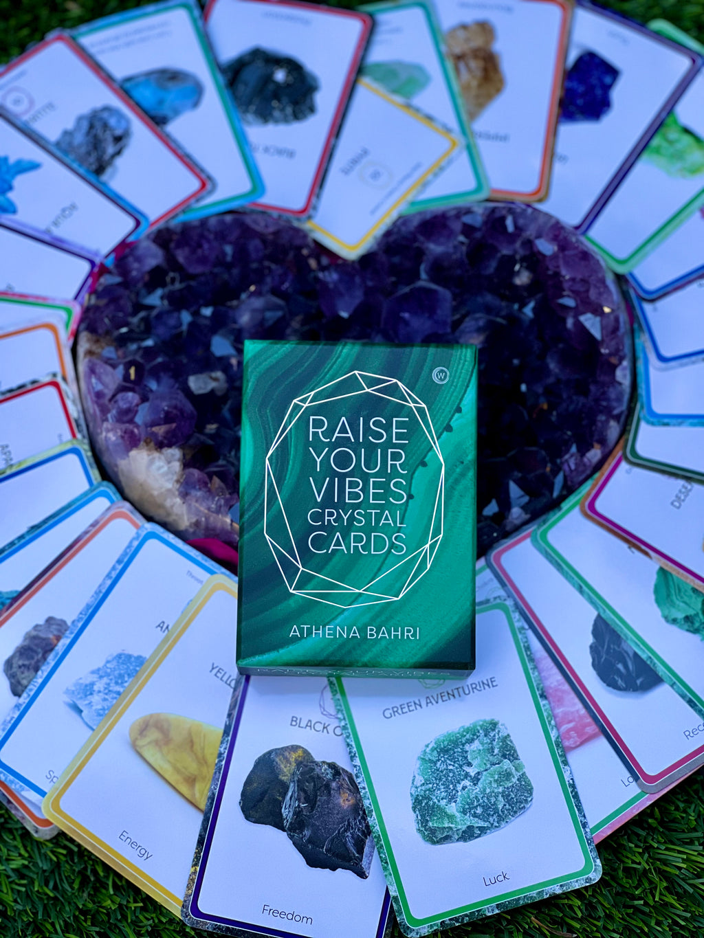 📚Raise Your Vibes Crystal Cards by Athena Bahri (Reiki + Chakra Deck)